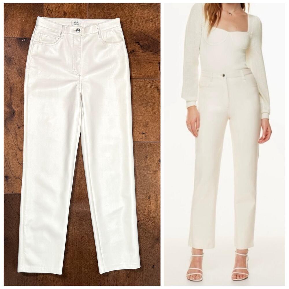 Aritzia Wilfred Vegan Faux Leather Straight Leg Pants in Birch Off-White 4